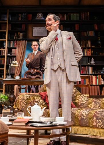 Nathan Brockett and Richard Nguyen Sloniker return as Hercule Poirot and Captain Arthur Hastings in Taproot’s Murder on the Links, after last playing the famous detective and his friend together in Taproot’s 2022 production of Agatha Christie’s Black Coffee. Photos by Robert Wade.