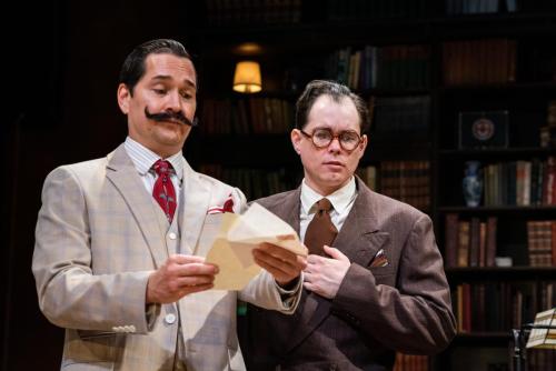 Richard Nguyen Sloniker and Nathan Brockett return as Hercule Poirot and Captain Arthur Hastings in Taproot’s Murder on the Links, after last playing the famous detective and his friend together in Taproot’s 2022 production of Agatha Christie’s Black Coffee. Photos by Robert Wade.