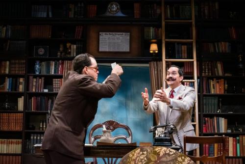 Nathan Brockett and Richard Nguyen Sloniker return as Hercule Poirot and Captain Arthur Hastings in Taproot’s Murder on the Links, after last playing the famous detective and his friend together in Taproot’s 2022 production of Agatha Christie’s Black Coffee. Photos by Robert Wade.