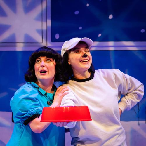 Karin Terry and Tessa "Cricket" James in A Charlie Brown Christmas at Taproot Theatre. Photo by Robert Wade Photography.