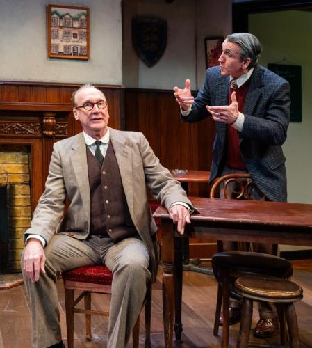 Peter Cook and Jeff Allen Pierce debate in Lewis and Tolkien at Taproot Theatre. Photo by Robert Wade Photography.