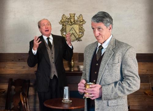 Peter Cook exhorts Jeff Allen Pierce in Lewis and Tolkien at Taproot Theatre. Photo by Robert Wade Photography.