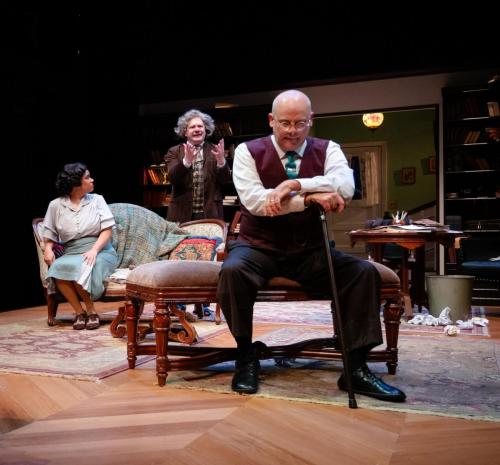 Andrew Litzky, foreground, with Mark Emerson and Kataka Corn in My Lord, What a Night at Taproot Theatre. Photo by Robert Wade.