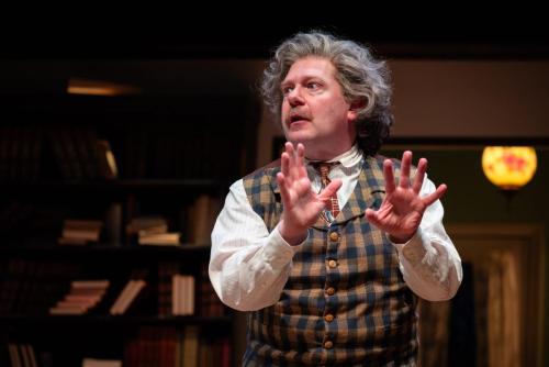 Mark Emerson as Albert Einstein in My Lord, What a Night at Taproot Theatre. Photo by Robert Wade.