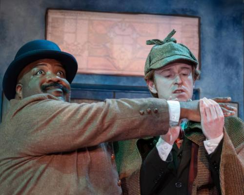 Calder Jameson Shilling and Nathaniel Tenenbaum in Sherlock Holmes and the Precarious Position at Taproot Theatre. Photo by Robert Wade.