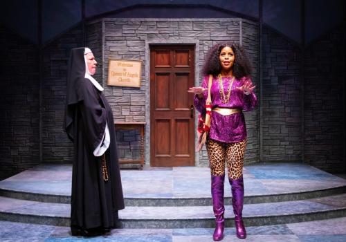 Anne Allgood and Alexandria J. Henderson in Sister Act at Taproot Theatre. Photo by Robert Wade.