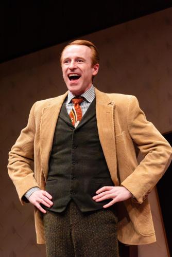 Calder Jameson Shilling as Bertie Wooster in Happy Christmas, Jeeves at Taproot Theatre. Photo by Robert Wade.