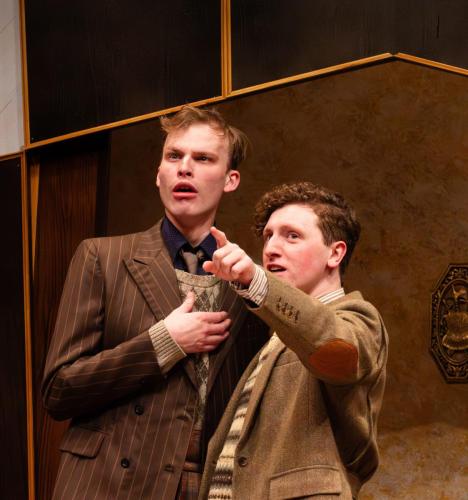 Joe Moore and William Eames in Happy Christmas, Jeeves at Taproot Theatre. Photo by Robert Wade.